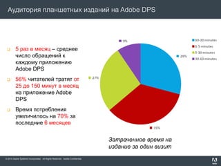Аудитория планшетных изданий на Adobe DPS




        5 раз в месяц – среднее
         число обращений к
         каждому...