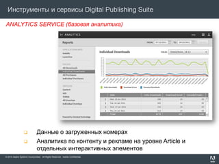 Инструменты и сервисы Digital Publishing Suite

ANALYTICS SERVICE (базовая аналитика)




                             Да...