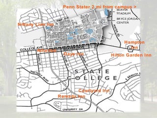 Courtyard Inn Nittany Lion Inn Days Inn Hampton Inn Hilton Garden Inn Ramada Inn Atherton Penn Stater 2 mi from campus >  