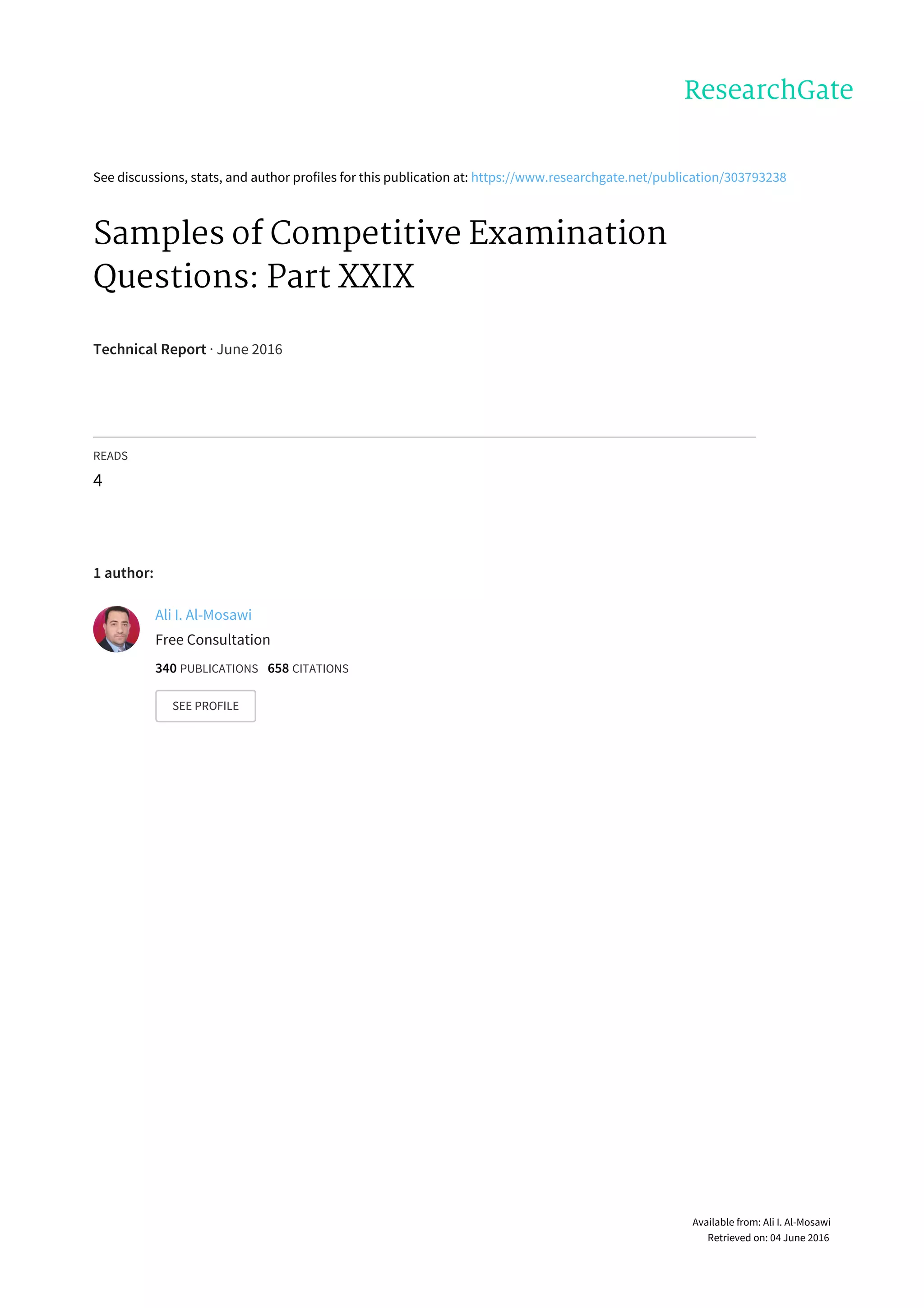 Samples of Competitive Examination Questions: Part XXIX | PDF