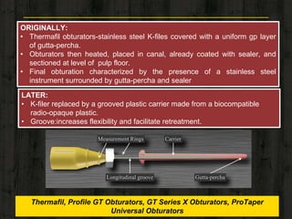 Obturation Instruments TECHNIQUES OF OBTURATION | PPTX