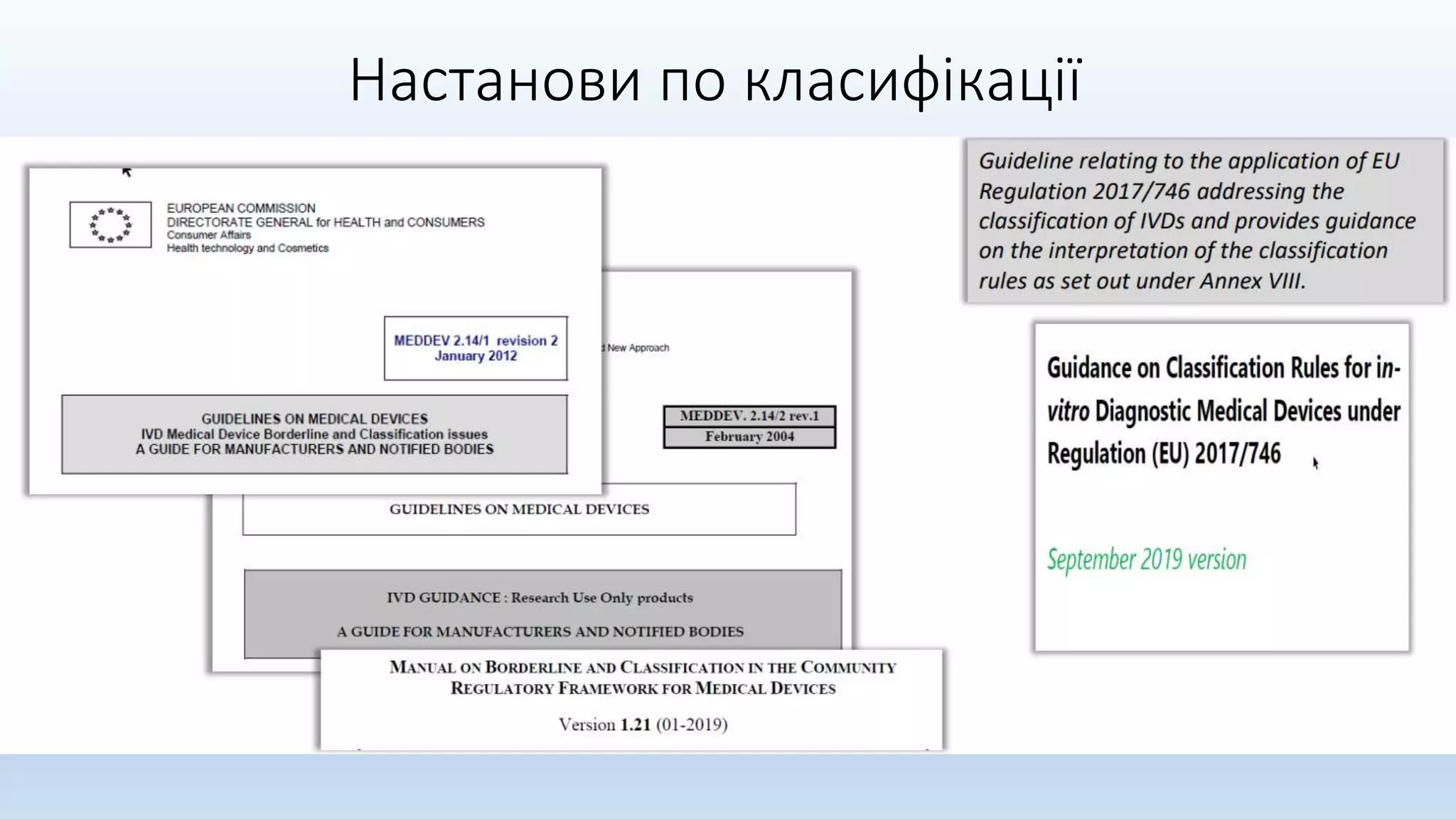 Настанови по класифікації
 