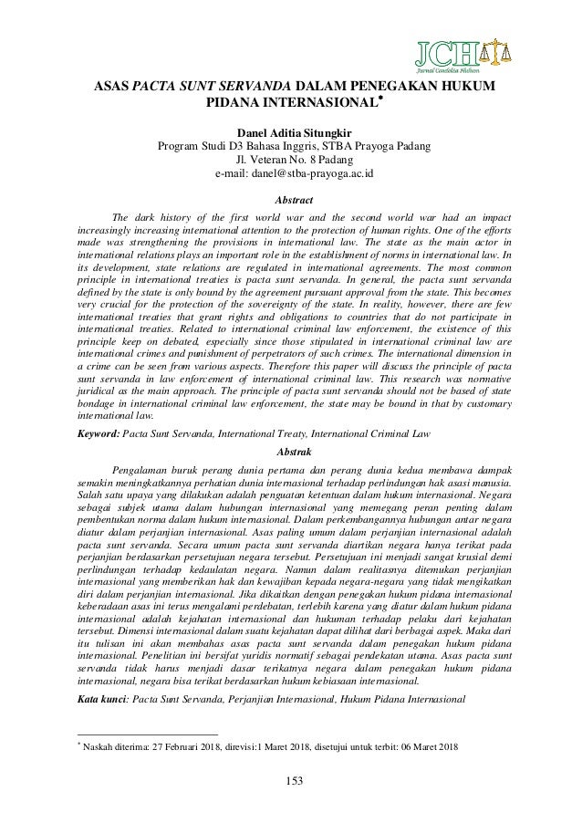 Asas Pacta Sunt Servanda Dalam Penegakan Hukum Pidana Internasional
