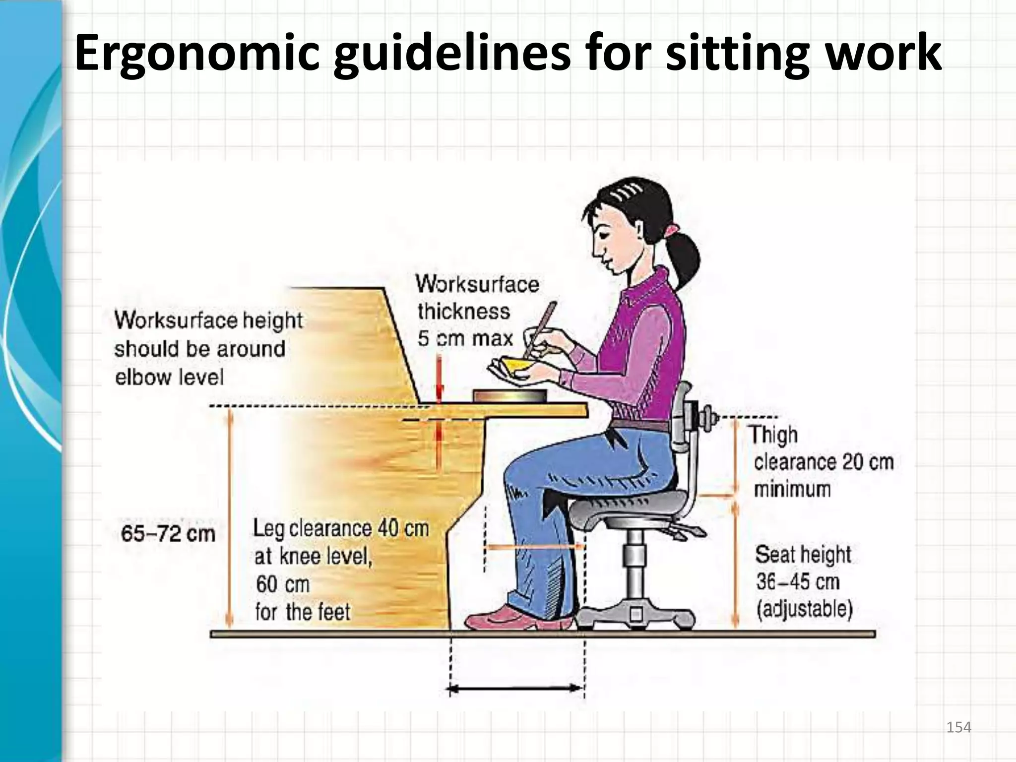 Ergonomic guidelines for sitting work
154
 