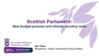 Scottish Parliament:
New budget process and climate scrutiny tools
Iain Thom
Researcher – Brexit, Environment & Rural Affairs
 