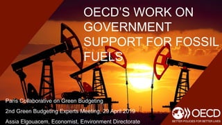 OECD’S WORK ON
GOVERNMENT
SUPPORT FOR FOSSIL
FUELS
Paris Collaborative on Green Budgeting
2nd Green Budgeting Experts Meeting, 29 April 2019
Assia Elgouacem, Economist, Environment Directorate
 