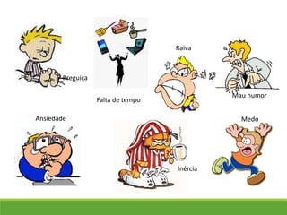 Preguiça
Raiva
Mau humor
Ansiedade
Inércia
Medo
Falta de tempo
 