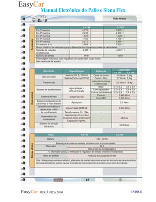 MECÂNICA 2000 Retornar ao indice Retornar ao ÍNDICE 2
Manual Eletrônico do Palio e Siena Flex
 