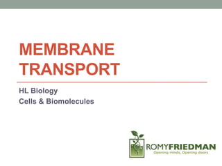 MEMBRANE
TRANSPORT
HL Biology
Cells & Biomolecules
 