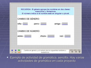 Ejemplo de actividad de gramática, sencilla. Hay varias actividades de gramática en cada proyecto. 