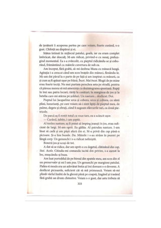 de ţesătură îi acoperea partea pe care voiam, foarte curând, s-o
gust. Chiloţii au dispărut şi ei.
Stătea întinsă în mijlocul patului, goală, iar eu eram complet
îmbrăcat, dar desculţ. M-am ridicat, privind-o cu nesaţ, prelun­
gind momentul. Ea s-a zvârcolit, cu pieptul ridicându-se şi cobo­
rând, frământând cu mâinile cuvertura de sub ea.
Am început, fără grabă, să-mi dezbrac bluza cu mânecă lungă.
Agitaţia i-a crescut când am scos braţele din mâneci, flexându-le.
Mi-am dat părul la o parte de pe faţă şi am inspirat cu măsură, ca
şi cum aş fi apăsat uşor pe frână. încet. Mai încet. Blugii de pe mine
erau foarte tociţi. Nu mai purtam perechea asta pe stradă, pentru
că păreau mereu să mă ameninţe cu dezintegrarea spontană. Rupţi
în trei sau patru locuri, răriţi la cusături, la marginea de jos şi la
betelia care-mi atârna pe şolduri. Un nasture... desfăcut. Doi.
Pieptul lui Jacqueline urca şi cobora, urca şi cobora, cu sânii
plini, luxurianţi, pe care voiam să-i simt lipiţi de pieptul meu, de
palme, degete şi obraji, când îi sugeam sfârcurile tari, ca două pie­
tricele.
De parcă aş fi rostit totul cu voce tare, ea a scâncit uşor.
— Curând, iubito, i-am şoptit.
Al treilea nasture, aş fi putut să împing jeanşii în jos, erau sufi­
cient de largi. M-am oprit. Ea gâfâia. Al patrulea nasture. I-am
lăsat să cadă şi am păşit afară din ei. M-a privit din cap până-n
picioare. Şi-a lins buzele. Da. Mâinile i s-au strâns în pumni pe
lângă corp. Un genunchi i s-a ridicat neliniştit.
Boxerii jos şi scoşi de tot.
A dat să se ridice, dar am oprit-o cu degetul, clătinând din cap.
Stai. Acolo. Citindu-mi comanda tacită din privire, s-a aşezat la
loc, muşcându-şi buza.
Am luat portofelul de pe biroul din spatele meu, am scos din el
un prezervativ şi mi l-am pus. Un genunchi pe marginea patului.
Pielea ei moale era un adevărat festin şi îmi doream s-o devorez. A
desfăcut picioarele, suficient cât să mă primească. Voiam să-mi
plimb vârful limbii de la gleznă până pe coapsă, lingând şi trasând
fără grabă un drum chinuitor. Voiam s-o gust, dar asta trebuia să
333
 