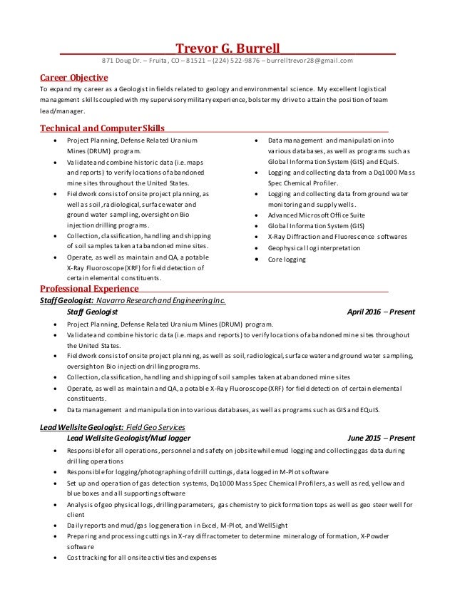 resume environmental geology geologist resumes