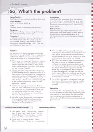 6 ][:е !осо! соппоп!!у
!уре о[ ос|1т!1у
5рео[!п9 ост!м!1у 9|м!п9 оём!се оп ргоБ!епз. 6гоор м:ог}<'
А[(( ге[егепсе
5с/Ё3. 1 о, 5с/Ё3.4ё, 5ё/Ё3. 1 е
А!:пз
]о епоБ!е ]еогпегз !о ге9оез1 Бе!р опё о$ег оёу!се.
!сп9оо9е
оз[!п9 [ог оп6 о[[ег!п9 о6т!се; ргезеп! ре#ес| з!пр1е;
[еу шог6э: !оз!, гесеп[!у, {ог, з|псе, уе[
т{'осоБш!огу
о гоё!о[ог, о чоо|1{1со!!оп, о роупеп!, Регга1з5]оп, [о
[о|! БеБ1п4, [о |еа!<, [о !огп 4о+мп' !оо4, !опе!у, !'ме
9о! о ргоБ1еп, !ье !ь]п9 ь, гБе ргоБ|еп 1з,
|/{'Бо['з
уоог о4т!се? [Боп|<з {ог уоог Бе!р, ![ь]о|< !'|! [о!<е уо0г
о3и/се1 Фр!!оп: !{ |неге уоо, |'ё --.
!9ог:пег
Аз[ !еогпегз то $]п[ оБош1опу ргоБ!еп 5]]0о1]оп5 1ьеу
Боуе Бо6 э!псе соп!п9 1о 1Бе 0(. 7'7'г!1е 1Бе [еу ргоБ епз
оп +Бе Боог6. Аэ[ +Беп Ботм еозу !1 уо5 !о 5о уе 1ье5е
1зэоеэ, 6ес!6е тм!-:о1 |о ёо, ог уБо} о6у]се 1о 1о[е.
1 [е! +Бе 9гоор }Беу оге 9о!п9 1о ё!зсцьэ зопе з!1оо1!опз
ге!оге6 !о 1Бе!г ёоу_1о_ёоу 11[е оп6 оь[ {ог оп6 о[[ег
оёу!се 1о еосБ о1Бег. Реу|е:м ]Бе оье о{ 1Бе ргезеп!
рег[ес1 ьм|}Б [еу тмогёз |е.9. !оз!, {ог / э1псе, гесеп[|у,
уе/) хм!+Б +Бе с озз, ![ гечо1ге6'
2 @ г1оу тБе 6!о!о9ое [гоп тБе ооё!о (роп А)
1о аепоп5}го1е 1ье !п1опо1|оп о{ ехргезз!опз озе6 оп |!':е
}Бепе о[ о6у!се. #г11е ор *:гее ог [ошг ехрге55]оп5 опа
ргос1!5е |ье]г !п1опо{1оп хц!1Б 1Бе 9гошр (е.9. '}7'Бо1'з 1Бе
по11ег?', '!е !, 1ье 1ь!п9 !5 ...', ','{'Бог зБоо 6 ёо?',
'}'7'Бу ёоп'1уоо .''?']. [Бе ош6!о соп}о!пз о 6г!!! (рог1 Б)
1о о{{ег оёё|+!опо ргоп!'пс]о|!оп ргос1!се о{ озе{ш1
ехрге55!оп5, ![ гечо1геё.
3 [еогпегз тсог[ !п 9гоорз о[ 1|гее ог {оог. Р!осе 1Бе
согёз {осе 6отмп !п 1Бе п!66!е о[ еосБ 9гоор. [еогпегз
}о[е 1!гп5 1о р!с[ ор о согё [гоп тБе }ор о[ тБе р1!е
оп6 гео6 оц| 1Бе ргоБ!еп. 11е ог зБе !пу!]ез |Бе
о1Бегэ 1о о{{ег 1|е|г оёу!се опе о] о 1;пе, у/!1ь 5опе
6!зсцзз!оп оз 1о }!':е Беэ1 !6еоз.
4 А{1ег о [е:м п]по1ез' ё1зсцзз!оп тм!й йе о1Бег пепБегз
о[ йе 9гоор оБоо: тБе о6м!се йеу Боме 9!меп, 1Бе
чоез11опег [!по!!у 9!меь 1Бе согё 1о йе регзоп миБозе
оёу!се Бе ог зБе Боь ёес!6е6 го то[е.
Ргерсго+;оп
йо[е 1Бгее ог {оог рБо1осор!ез о[ |Бе тмог[зБее} оп
}о сог6 (ог 1оп|по1е ![ розз!Б!е). €о1 ор о зе1 [ог еосБ
9гоор о{ [оог ог {!ме !еогпегз. {г|1е о 5е' о[ !п[огпо||ол
ч0е5'!оп5 1о 05ё 9/;|ь 5!гоп9ег ]еогпегз !п йе !!5'еп!п9
ос1!м!} (рог1 0).
!!#егеп+!о+!оп
{ео[ег !еогпегэ; 9!уе ^/ео[ег !еоглегз о сору о[ 1Бе
о0а!о5сг!р}1о [о!!ом: тмБеп р!оу!п9 гБе ооё|о {гос[ 9).
51гоп9ег !еогпегз: 9!уе 5'гоп9ег !еогпегз о зе1 о[
]п[огпо1!оп ч!.]е51!оп5 1о оп5м/ег у/Беп р{оу!п9 тБе оо6!о
{1гос[ 9)-
Ат тБе еп6 о{ {Бе ос+!м!у 1еогпегз о66 шр Бом; попу
сог6з !Беу Боуе оссшгпш!о!е6 !о зее миБо 9оуе 1ье по51
оэе[о! оёу!се. 1Б!з соп о[+еп Бе гетмогё!п9 [ог }Боье
,мБоэе оп9оо9е з[11!з поу пот Бе 1Бе Без1 !п 1Бе 9гоор
Бо1туБозе о6у!се !з зееп оз }Бе поз1 уо!ооБ]е.
б9 ) тг'.! 9 о{ тБе оц6!о о[[егз о66!+!опо! |з|еп!п9
Ргос}!се !п 1Бе [огп о[ оп !п1егу!е:м тм11Б А4цз}о[о,
о ге[ш9ее, ту|о 6ес]6е6 }о 6о эопе мо!оп}оу тмог[
ууБеп Бе сопе 1о Ёп9!оп6. [еогпегэ !!51еп 1о 1ье о0а!о,
оп6 з1гоп9ег !еогпегз опзттег 9оез}!опз зе} Бу {Бе
1еосБег {е.9. оп Б1з Бос[9гошп6, 1!'те мо{оп1оу мтог[
Бе ёоез, тзБу Бе Бесогпе о уо!цп1еег оп6 :цБо!1Бе
ро5!1|уе о5рес15 о[ Бесоп|п9 о мо!оп1еег оге)- €о омег
1|е опэтуегз оп6 6|зсозэ Б1ь эгоу тт!1Б 1Бе 9гошр. Р!оу
тБе ооё!о о9о!п, !{ ге9о!геё'
|!п6 оо! 1[ опу !еогпегз оге уо!цп|еег5 опа |пу!}е 1ьеп
1о зБоге эоппе о[ 1Бе!г ехрег1епсез. |!пё оц} тмБо! 1Бе
отБегз п19Бг [|пё 1п'еге51|п9 1о 6о, 1[ 1[:еу Бесопе
уо!шп1еегз
!х!епз]оп
[еогпег5 !ь!п]< оьо!] о1Бег ргоБ епз !Бо1 1[теу поу м:оп1
1о зо!уе. ,'('г]{е }Беп оп з[теетз о[ [!!р сБог1 рорег, р!ппеё
гоопё !Бе гооп. !п ро!гз, !еогпегз 1Беп тмо!| гоопё 1Бе
гооп 6!зсшзз!п9 опё м,,г!1|п9 ёошп эш!1оБ!е р!есез о[
оёу|се опёогпео}Б. )1зсозз 1Бе !ззоез оп6 ге5роп5е5 о5 о
9гоор о1 1Бе епс|.
!й/Бо}'з йе ргоБ|е[п?
-
]
:
5
.
!
}
5
-
!
г
-
:
]
]
:
г
-
]
!
.
г
.
!
!
!
|
Апз'пмегз: 5е!{-з|шёу ехегс!зез ]
А/Бо}'з !Бе ргоь!е!п?
1 Боз Бееп 1|1 / поёе 2 616 уоо сопе / !':оме уоо
Бееп 3 Боуеп'1 эеео / хуеп1 4 гоп9 / Боз [шз!
[;п|5ьеа 5 э1ог1её / Боуе пемег ёопе 6 Боз !оз1
9опе / !е[+ 7 Ёоме уоо емег Бееп / !ме6
] |оуе 6опе 2 Боуе по+ 6ес!6е6 3 !еоуе
4 Ёоме уош [!п!5ьеа 5 !о уош 9о 6 Боме уош Бееп
|
|
!
!
|
 