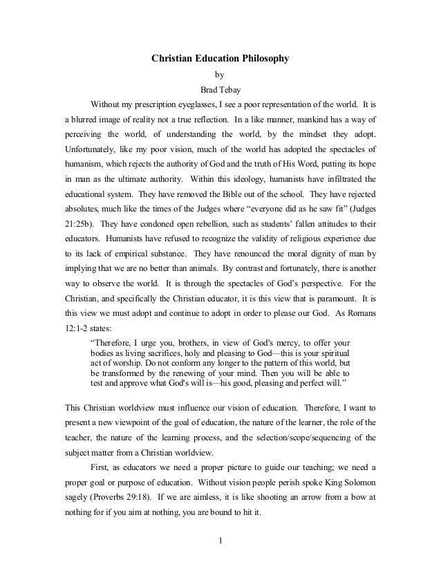 philosophy of christian education essay