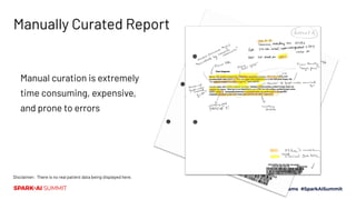 Manually Curated Report
Manual curation is extremely
time consuming, expensive,
and prone to errors
Disclaimer: There is no real patient data being displayed here.
 