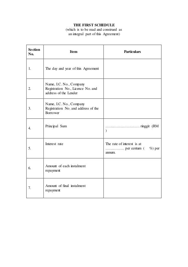 Jadual J Akta Pemberi Pinjam Wang English