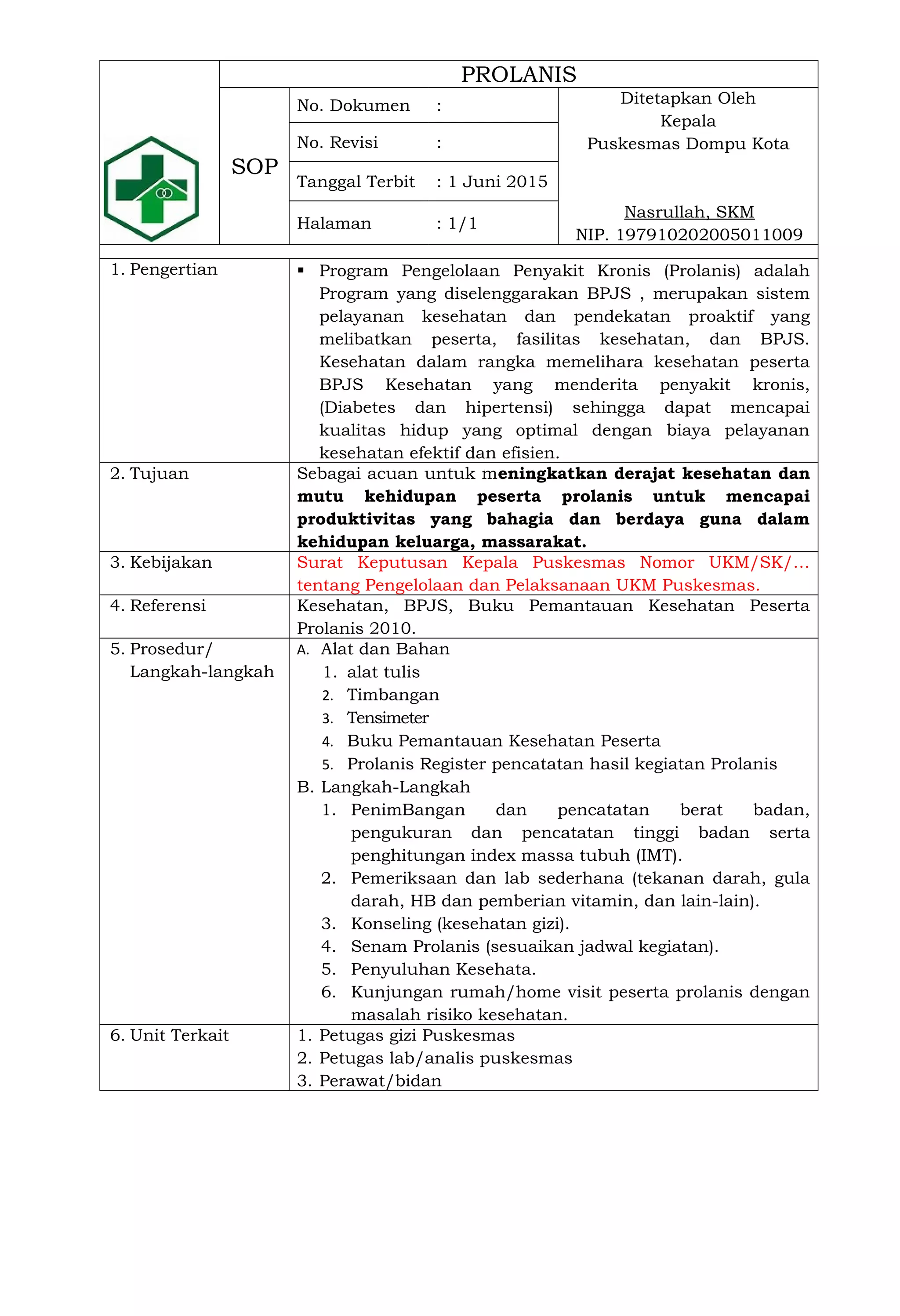 File. Lab Prolanis 291074765 sop-prolanis | DOC