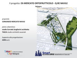 Il progetto: EX-MERCATO ORTOFRUTTICOLO - Q.RE NAVILE
                                        Bologna




proprietà:
CONSORZIO MERCATO NAVILE

piano urbanistico:
studio Corrado Scagliarini architetto
TASCA studio architetti associati

Supporto alla progettazione:
AIRIS s.r.l.
 