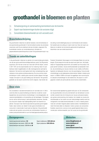 22




         groothandel in bloemen en planten
     	   Schaalvergroting en samenwerking kenmerkend voor de branche
     	   Export naar bestemmingen buiten de eurozone stijgt
     	   Consolidatie bloemenhandel zet zich versneld voort

 Branchebeschrijving
 De groothandel in bloemen en planten bestaat uit de binnenlandse en        de veiling, bij bemiddelingsbureaus en rechtstreeks bij de kwekers.
 de exporterende groothandel. In het binnenland worden de activiteiten      De handel buiten de veiling om neemt sterk toe. Door de import van
 zowel door cash & carry bedrijven als door lijnrijders uitgevoerd. Op      bloemen en planten kan de branche gedurende het gehele jaar
 buitenlandse markten zijn verzendexporteurs, lijnrijders en                beschikken over een breed assortiment.
 gespecialiseerde plantenexporteurs actief. De groothandel koopt in op



 Trends en ontwikkelingen
 In de groothandel in bloemen en planten zijn zowel enkele grote bedrij-    Rusland, Zwitserland, Noorwegen en de Verenigde Staten zijn ook be-
 ven als een groot aantal kleinschalige bedrijven actief. De 28 grootste    langrijk. Op de lange termijn laat de export een groei zien. Het brede,
 exporteurs, elk met een omzet van meer dan EUR 40 miljoen, namen           diepe en hoogwaardige assortiment, de kwaliteit van het product, het
 in 2011 42% van de exportwaarde voor hun rekening. Deze mix aan            grote aantal noviteiten, nieuwe distributiekanalen op bestaande mark-
 bedrijven biedt mogelijkheden om alle marktsegmenten optimaal te           ten, de ontwikkeling van nieuwe markten en een snelle en efficiënte
 beleveren. De branche wordt gekenmerkt door schaalvergroting, spe-         logistiek zijn belangrijke factoren voor de exportstijging. Conjuncturele
 cialisatie en een grotere professionalisering. De concurrentie tussen      ontwikkelingen op de belangrijkste afzetmarkten hebben invloed op de
 de bedrijven is sterk, waarbij grote volumes worden afgezet met lage       export. In 2008 en 2009 is de export teruggelopen door economische
 marges. De export is van groot belang voor de branche. Het grootste        en valutaire ontwikkelingen en de kredietcrisis. De export is in 2011
 gedeelte van de export wordt binnen de EU afgezet, maar landen als         gegroeid, ondanks de aanhoudende economische onzekerheden.




 Onze visie
 De consolidatie in de bloemenhandel zet zich versneld voort. In 2012       Een toenemende digitalisering speelt hierbij een rol. De marktpositie
 wordt de afzet en prijsontwikkeling van bloemen en planten vooral          van de groothandel en de concurrentiekracht van de bedrijven kunnen
 bepaald door de economische ontwikkelingen in de afzetgebieden, de         worden versterkt door de introductie van nieuwe verkoopconcepten,
 weersomstandigheden en de spreiding van de feestdagen. Op langere          een grotere samenwerking met kwekers, het inspelen op nieuwe dis-
 termijn zal de marktomvang in veel exportlanden toenemen, doordat          tributiekanalen en het voeren van een ketenstrategie waarbij wordt sa-
 de consument steeds meer belangstelling heeft voor bloemen en              mengewerkt met lokale distributiekanalen. Er vindt in steeds grotere
 planten. De export naar Oost-Europa biedt de grootste groeimogelijk-       mate een verticale integratie plaats waarbij kweker, handelsbedrijf en
 heden; deze markten zijn relatief minder goed ontwikkeld en de             retail informatie delen en afspraken maken op basis van exclusiviteit.
 consument in deze landen houdt veel van bloemen. De groothandel            Kwaliteit, assortiment, service en een goede logistiek blijven de ko-
 ondervindt een grotere concurrentie van rechtstreekse importen uit         mende jaren randvoorwaarden voor het succes van de groothandel.
 andere producerende landen en van het lokaal geproduceerde product.



 Kerngegevens                                                                                            Websites
 Aantal exporterende bedrijven: 724                Export snijbloemen: EUR 3.204 mln                     www.hbagbloemen.nl
 Aantal bedrijven met omzet > EUR 5 mln: 183       Export potplanten: EUR 2.039 mln                      www.tuinbouw.nl
 Aantal bedrijven met omzet > EUR 40 mln: 28                                                             www.vgb.nl
                                                                                                         www.flowercouncil.org
 