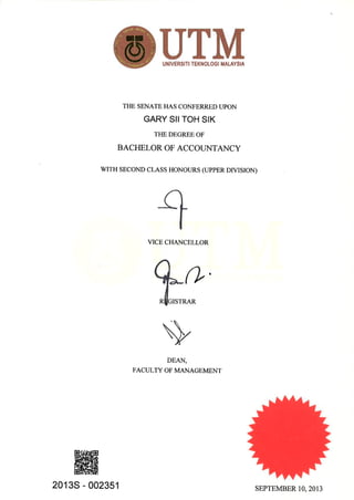 Bachelor's Degree-UTM Certificate
