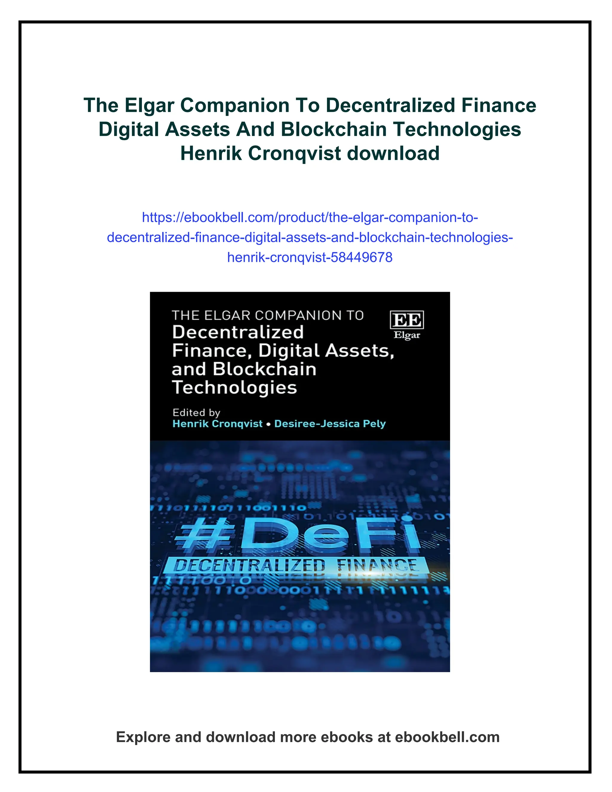 The Elgar Companion To Decentralized Finance Digital Assets And Blockchain  Technologies Henrik Cronqvist | PDF