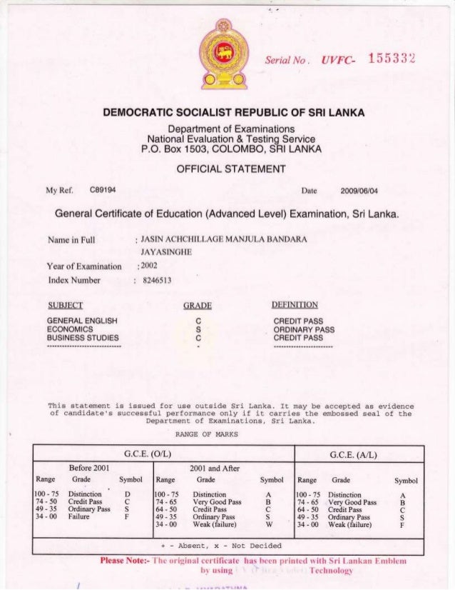Gce Advanced Level Certificate Riset