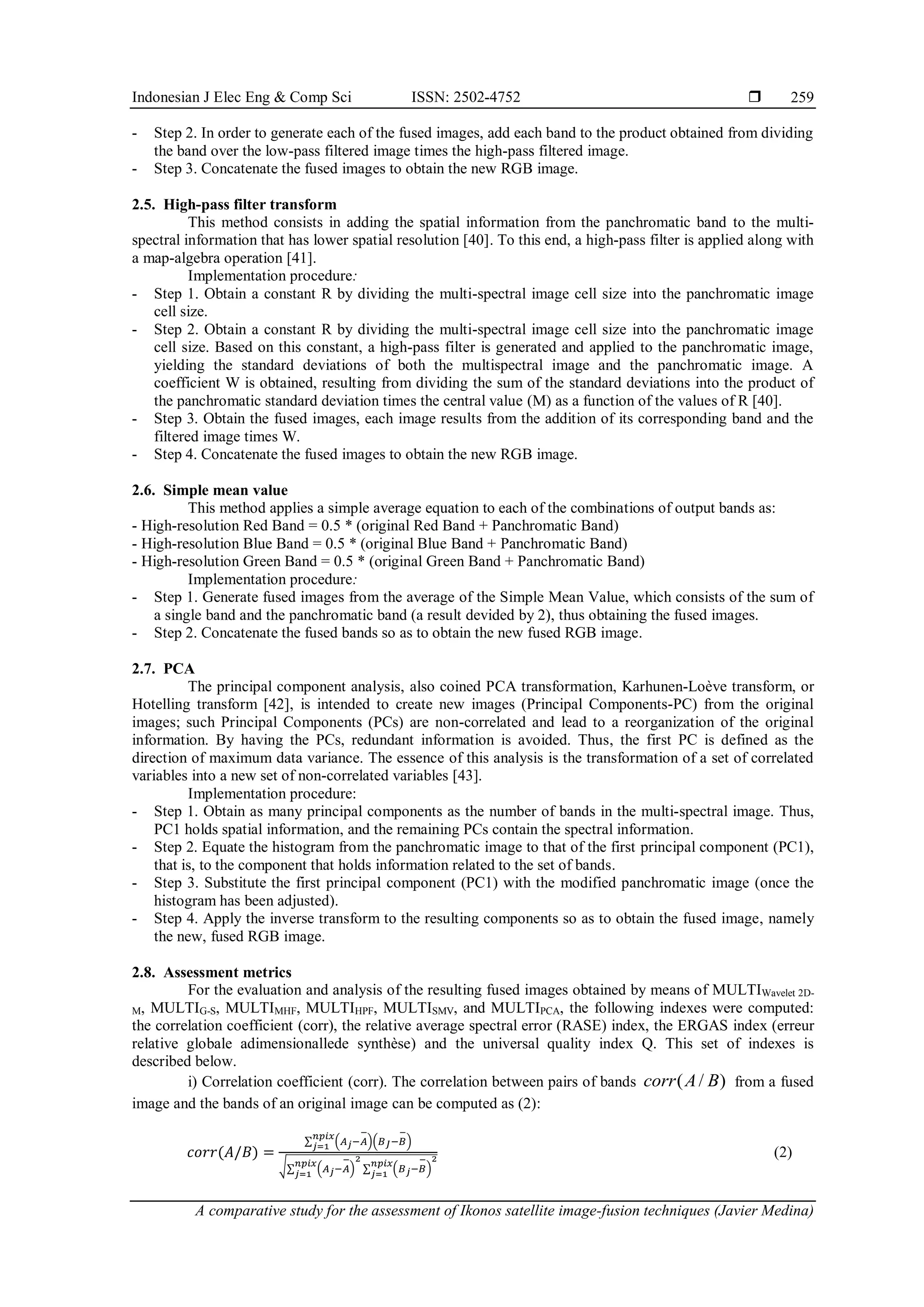 A comparative study for the assessment of Ikonos satellite image-fusion ...