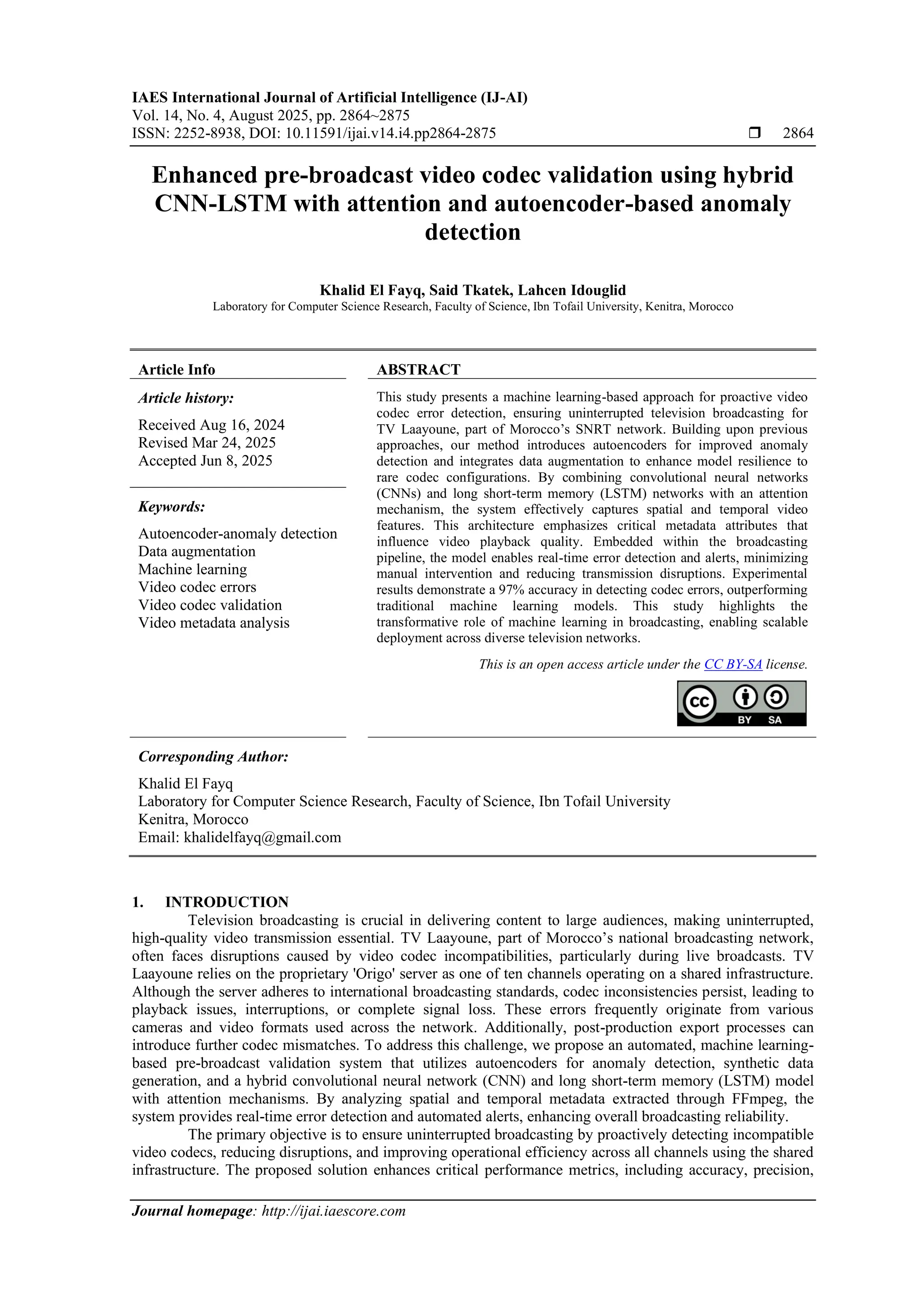 Enhanced pre-broadcast video codec validation using hybrid CNN-LSTM ... image.