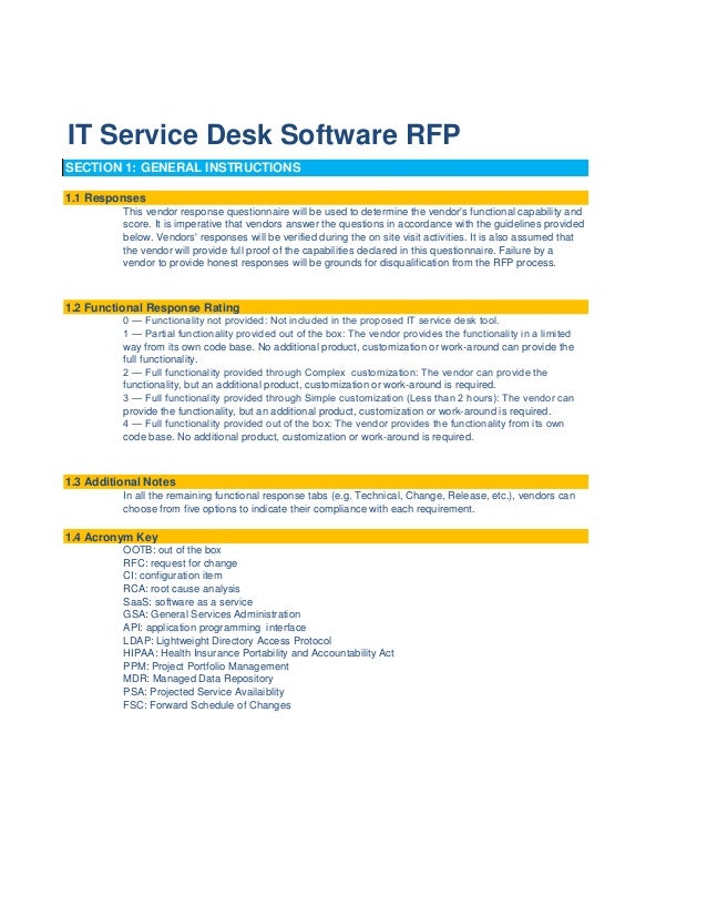 It Service Desk Software Rfp Template