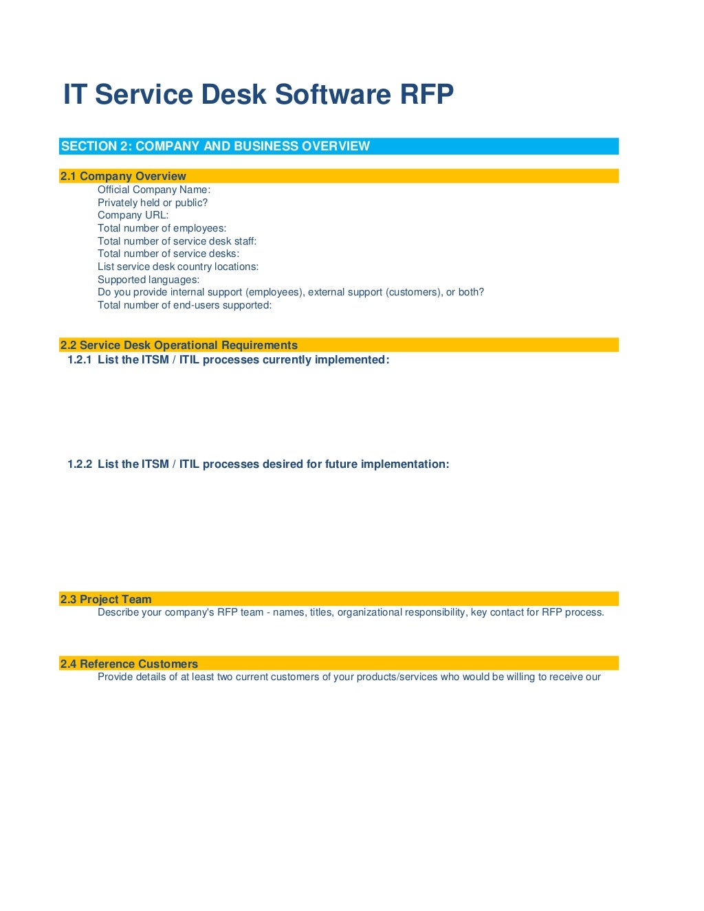IT Service Desk Software RFP Template