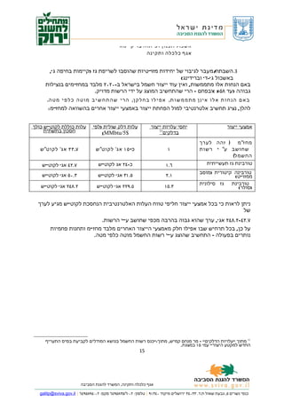 ‫אשכול תכנון ופיתוח בר קיימא‬
                                                       ‫אגף כלכלה ותקינה‬


      ‫3. השבתה/ מעבר לגיבוי של יחידות מזו"טיות שהוסבו לשריפת גז )קיימות בחיפה ג ',‬
                                                           ‫באשכול ג'-ד' וברידינג(‬
     ‫באם הנחות אלו מתממשות, ואין עוד ייצור חשמל בישראל ב-٠٢٠٢ מלבד במחז" מים בנצילות‬
                          ‫גבוהה )עד ٨٥% (ובפחם – הרי שהתחשיב המוצג על ידי הרשות מדויק.‬
      ‫ב א ם ה נ ח ו ת א ל ו א י נ ן מ ת מ מ ש ו ת , א פ י ל ו ב ח ל ק ן, ה ר י ש ה ת ח ש י ב מ ו ט ה כ ל פ י מ ט ה.‬
       ‫להלן, נציג תחשיב אלטרנטיבי למול הפחתת ייצור באמצעי ייצור אחרים בהשוואה למחז"מ :‬


‫עלות כוללת לקוט"ש כולך‬         ‫עלות דלק שולית )לפי‬            ‫יחסי עלויות ייצור‬                         ‫אמצעי ייצור‬
     ‫חסכון בתשתית‬                  ‫$5/‪(MMbtu‬‬                      ‫11‬
                                                                    ‫בדלקים‬
                                                                                         ‫מחז" מ ) זהה לערך‬
   ‫٧.٣٣ אג' לקוט" ש‬             ‫כ- ٥١ אג' לקוט" ש‬                      ‫١‬                 ‫שחושב ע" י רשות‬
                                                                                                      ‫החשמל(‬
   ‫٧.٢٤ אג' לקוט"ש‬               ‫כ-٤٢ אג לקוט"ש‬                       ‫٦.١‬                  ‫טורבינת גז תעשייתית‬
                                                                                         ‫טורבינה קיטורית )מוסב‬
   ‫٣.٠٥ אג' לקוט"ש‬               ‫٥.١٣ אג' לקוט"ש‬                      ‫١.٢‬                              ‫ממזו"ט(‬
                                                                                         ‫גז סילונית‬   ‫טורבינת‬
   ‫٢.٨٤٢ אג' לקוט"ש‬              ‫٥.٩٢٢ אג' לקוט"ש‬                     ‫٣.٥١‬                               ‫)סולר(‬


  ‫ניתן לראות כי בכל אמצעי ייצור חליפי טווח העלות האלטרנטיבית הנחסכת לקוט"ש מגיע לערך‬
                                                                                 ‫של‬
                           ‫٧.٢٤-٢.٨٤٢ אג', ערך שהוא גבוה בהרבה מכפי שחושב ע"י הרשות.‬
       ‫על כן, בכל תרחיש שבו אפילו חלק מאמצעי הייצור האחרים מלבד מחז"מ ותחנות פחמיות‬
                        ‫נותרים בפעולה – התחשיב שהוצג ע"י רשות החשמל מוטה כלפי מטה.‬




     ‫11 מתוך "עלויות הדלקים" – מר מנחם קמיש, מתוך:"כנס רשות החשמל בנושא המודלים לקביעת בסיס התעריף‬
                                                                ‫החדש למקטע היצור" עמ' ٥١ במצגת.‬
                                                        ‫51‬




                        ‫אגף כלכלה ותקינה, המשרד להגנת הסביבה‬

  ‫כנפי נשרים ٥, גבעת שאול ת.ד. ٣٣٠٤٣ ירושלים מיקוד ٠٤٣١٩ | טלפון: ٢٠-٦/٥٣٨٥٩٤٦ פקס: ٢٠-٤٩٨٥٩٤٦ | ‪galitp@sviva.gov.il‬‬
 