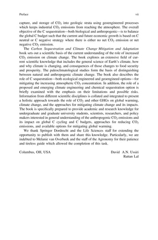 Carbon Sequestration For Climate Change Mitigation And Adaptation 1st ...