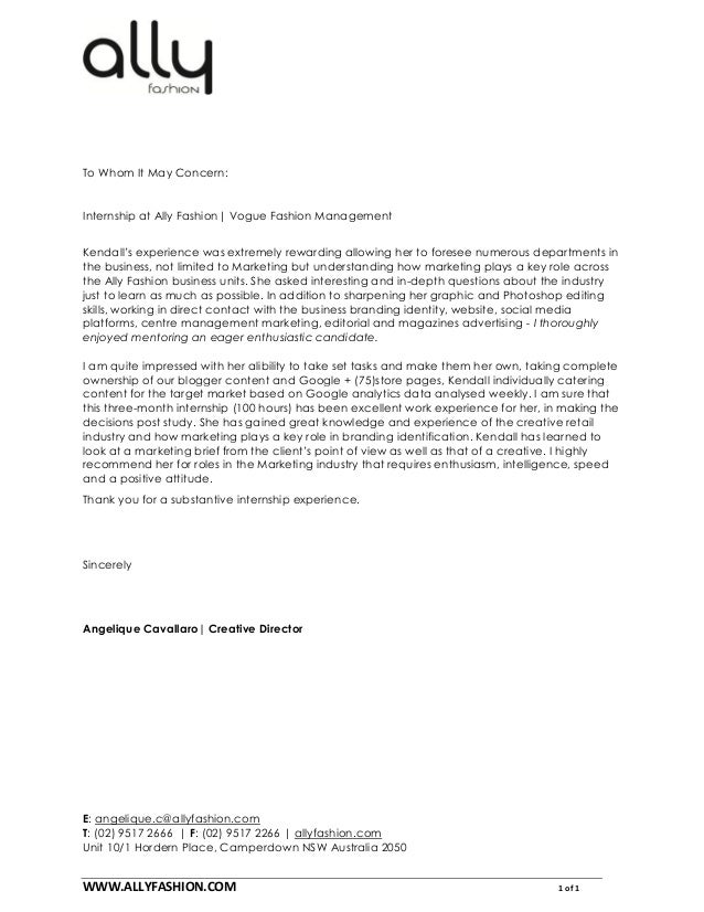 letter of recommendation fashion letter of recommendation