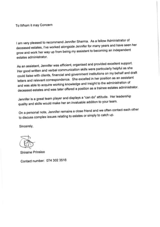 Reference letter - S Prinsloo