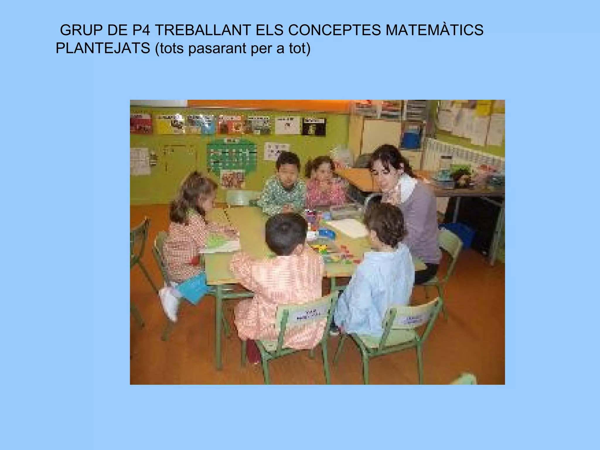 GRUP DE P4 TREBALLANT ELS CONCEPTES MATEMÀTICS PLANTEJATS (tots pasarant per a tot)