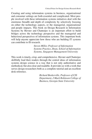 Design Research In Information Systems Alan Hevner Samir Chatterjee | PDF