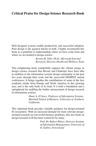 Design Research In Information Systems Alan Hevner Samir Chatterjee | PDF