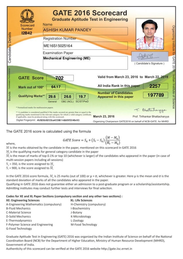 Gate 16 Score Card
