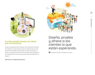 A evitar perder tiempo con ideas
que no funcionan
Prueba constantemente las hipótesis más importantes relativas
a las ideas de tu negocio para reducir el riesgo al fracaso. Esto
te permitirá perseguir ideas atrevidas sin tener que gastar un
dineral. Tus procesos para dar forma a ideas nuevas encajarán y
se complementarán con los que usabas antes para gestionar tu
negocio.
Minimiza el riesgo de fracaso.
gutter
RIESGO
gutter
RIESGO
Diseña, prueba
y ofrece a los
clientes lo que
están esperando.
Consigue el póster «Del fracaso al éxito»
WWW.PLANETADELIBROS.COM/STRATEGYZER/INTRODUCCIÓN
IX
DPV.indb 9 03/02/2015 13:41:57
 
