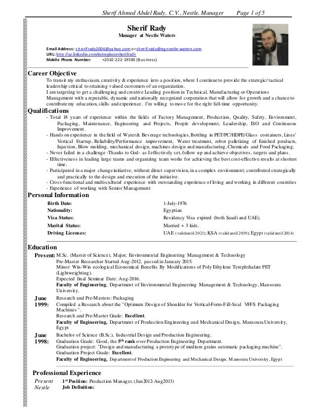 Nestle curriculum vitae picture