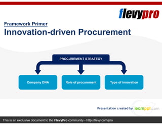 This is an exclusive document to the FlevyPro community - http://flevy.com/pro
Framework Primer
Innovation-driven Procurement
Presentation created by
Company DNA Role of procurement Type of innovation
PROCUREMENT STRATEGY
 