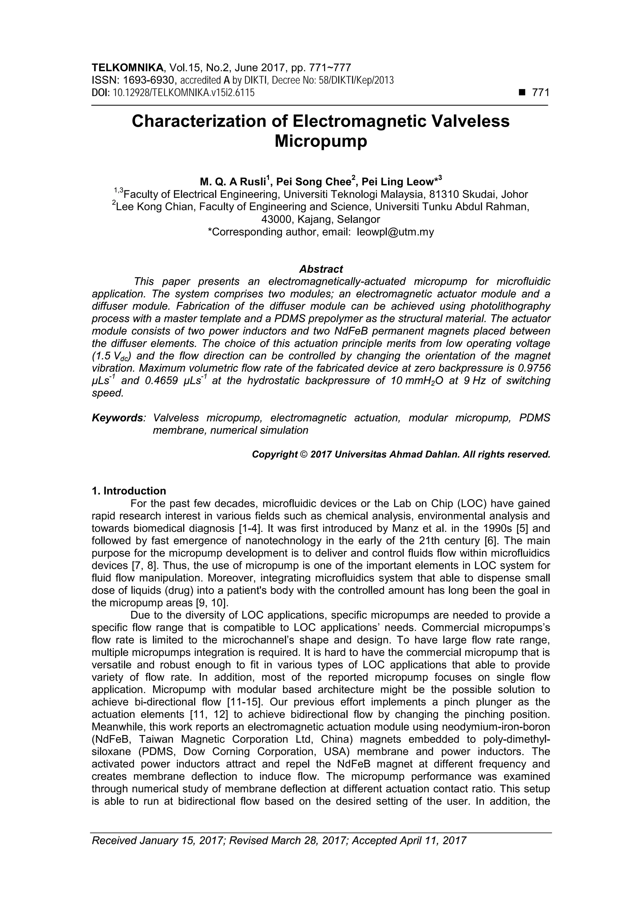 Characterization of Electromagnetic Valveless Micropump | PDF