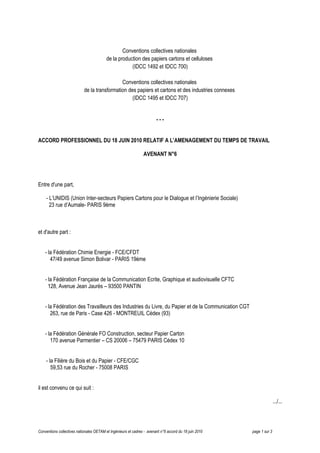 Conventions collectives nationales
de la production des papiers cartons et celluloses
(IDCC 1492 et IDCC 700)
Conventions ...