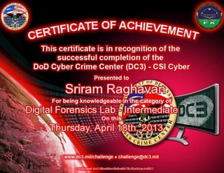 DoD DFLab Intermediate Course - Certificate of Completion
