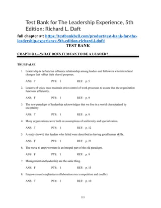 Test Bank for The Leadership Experience, 5th Edition: Richard L. Daft | PDF
