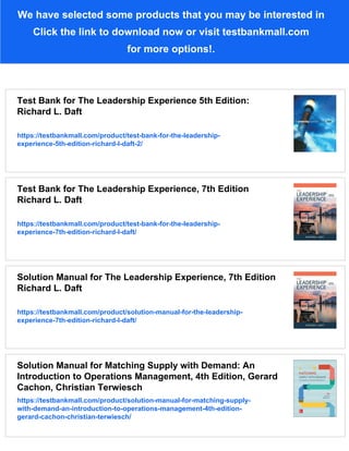 Test Bank for The Leadership Experience, 5th Edition: Richard L. Daft | PDF