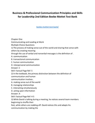 Business &amp; Professional Communication: Leadership Principles and Skills - 2nd Edition Test Bank ...