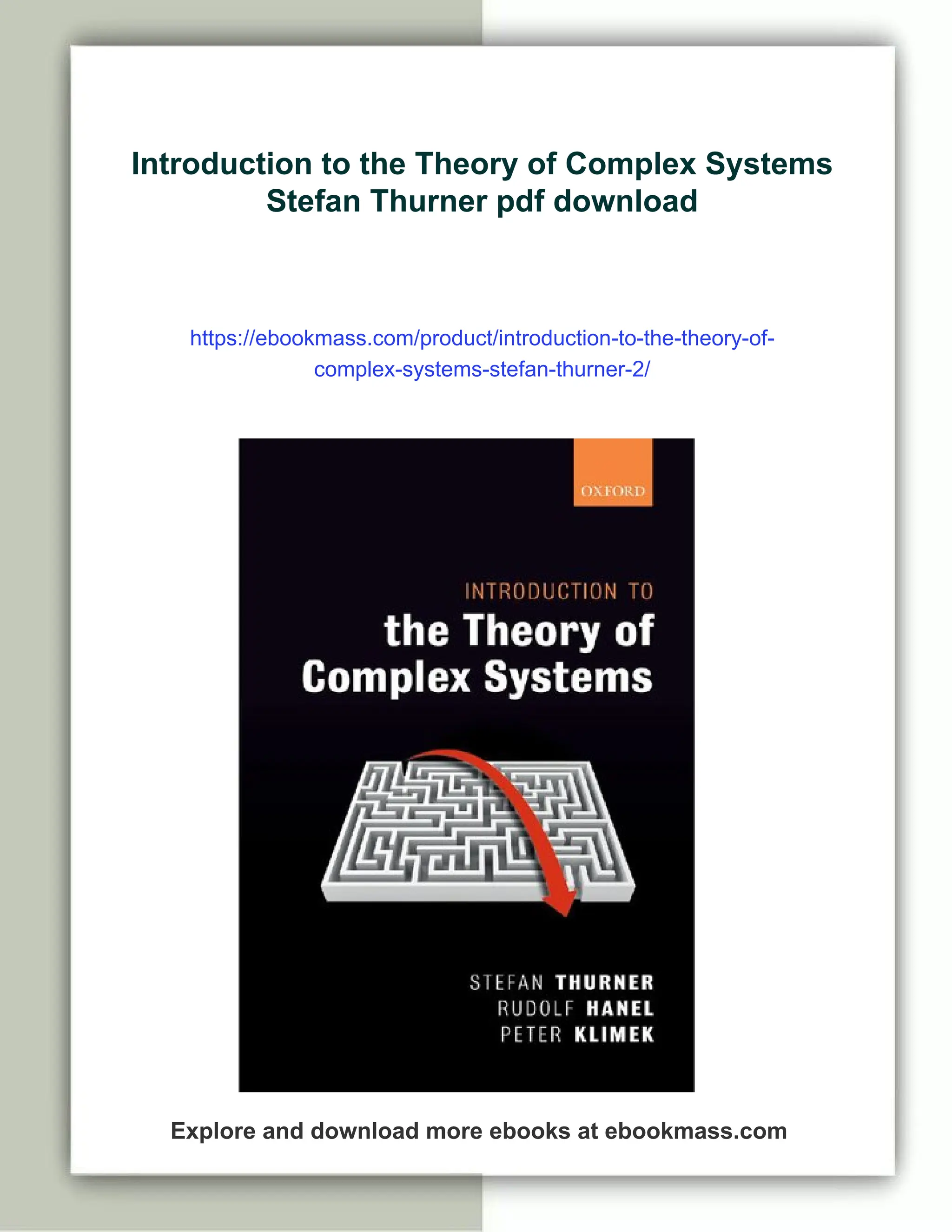 Introduction to the Theory of Complex Systems Stefan Thurner | PDF