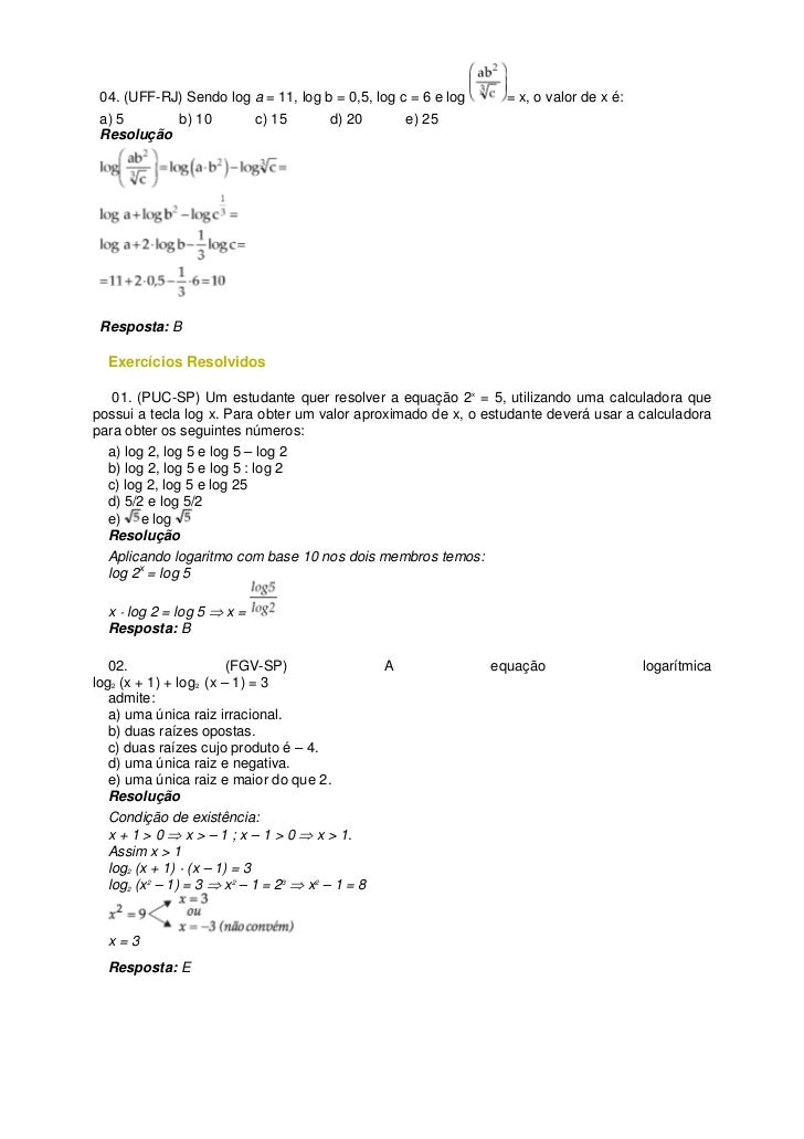 e^x log2 resolvidos resolvidos matematica logaritmos exercicios 2972340