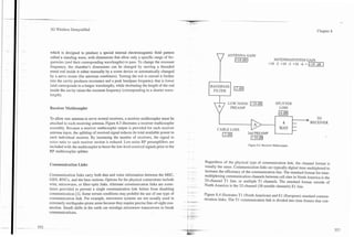 -

I   3G Wireless Demy stified                                                                                                                                              Chapter 8




    which is designed to produce a special internal electromagnetic field pattern
    called a standing wave, with dimensions that allow only a specific range of fre-
    quencies (and their corresponding wavelengths) to pass. To change the resonant
    frequency, the chamber's dimensions can be changed by moving a threaded
    metal rod inside it either manually by a screw device or automatically changed
    by a senro motor (for autotune combiners). Turning the rod to extend it further
    into the cavity produces resonance and a peak bandpass frequency that is lower
    (and corresponds to a longer wavelength), while shortening the length of the rod
    inside the cavity raises the resonant frequency (corresponding to a shorter wave-
    length).


    Receiver Multicoupler                                                                           AI      LOW NOISE
                                                                                                              PREAMP
                                                                                                                            m l                   SPLITTER
                                                                                                                                                    LOSS


    To allow one antenna to serve several receivers, a receiver multicoupler must be                                                                                       TO
    attached to each receiving antenna. Figure 8.3 illustrates a receiver multicoupler                                                                  4       -
                                                                                                                                                                -
                                                                                                                                                                    b
                                                                                                                                                                        RECEIVER
    assembly. Because a receiver multicoupler output is provided for each receiver                    CABLE LOSS                                     WAY
    antenna input, the splitting of received signal reduces its total available power to                                  2nd PREAMP
    each individual receiver. By increasing the number of receivers, the signal to                                          (+lOdBJ
    noise ratio to each receiver section is reduced. Low-noise RF preamplifiers are                                        Figure 8.3. Receiver Multicoupler.
    included with the multicoupler to boost the low-level received signals prior to the
    RF multicoupler splitter.

                                                                                               Regardless of the physical type of communication link, the channel format is
    Communication Links                                                                        usually the same. Communication links are typically digital time-multiplexed to
                                                                                               increase the efficiency of the communication line. The standard format for time-
    Communication links carry both data and voice information between the MSC,             '   multiplexing communication channels between cell sites in North America is the
    GSN, RNCs. and the base stations. Options for the physical connections include             24-channel T I line, or multiple TI channels. The standard format outside of
    wire, microwave, or fiber-optic links. Alternate communication links are some-             North America is the 32-channel (30 useable channels) El line.
    times provided to prevent a single communication link failure from disabling
    communication [I]. Some terrain conditions may prohibit the use of one type of             Figure 8.4 illustrates T1 (North American) and E l (European) standard cornmu-
    communication link. For example, microwave systems are not usually used in                 nication links. ~ h T I communication link is divided into time frames that con-
                                                                                                                    k
    extremely earthquake-prone areas because they require precise line-of-sight con-
    nection. Small shifts in the earth can misalign microwave transceivers to break
    communications.
 
